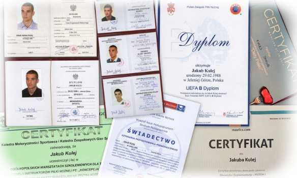 Jakub Kulej - certyfikaty, dyplomy